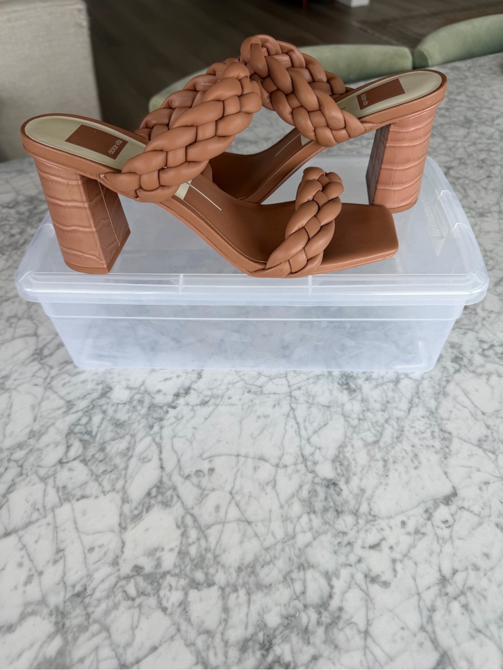 Dolce Vita Braided Mule Heels in Cognac Tan